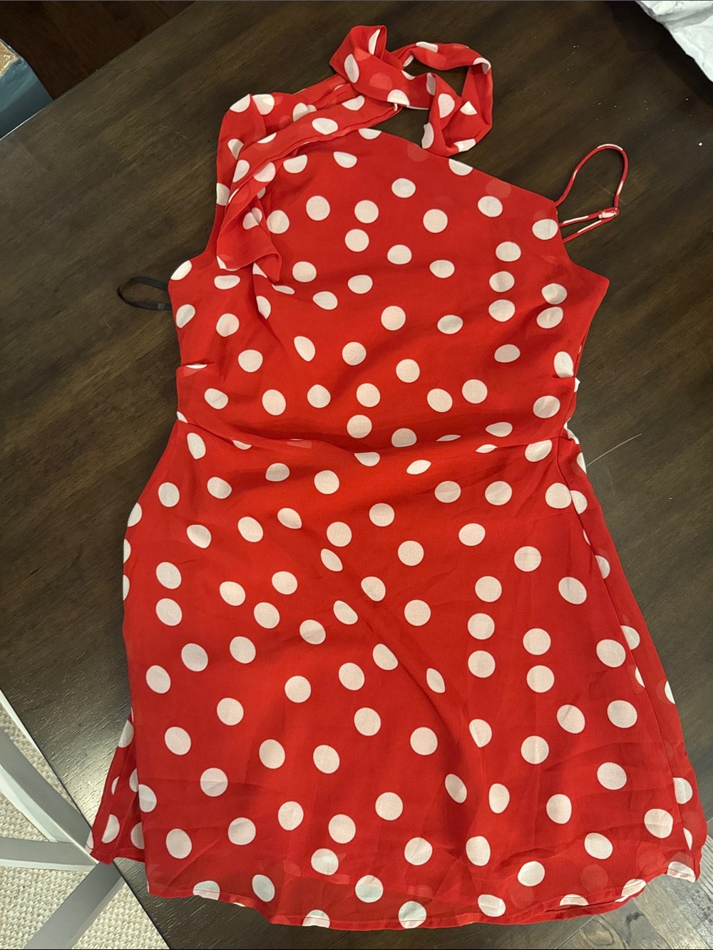 Cider Red Polka Dot Halter Mini Dress